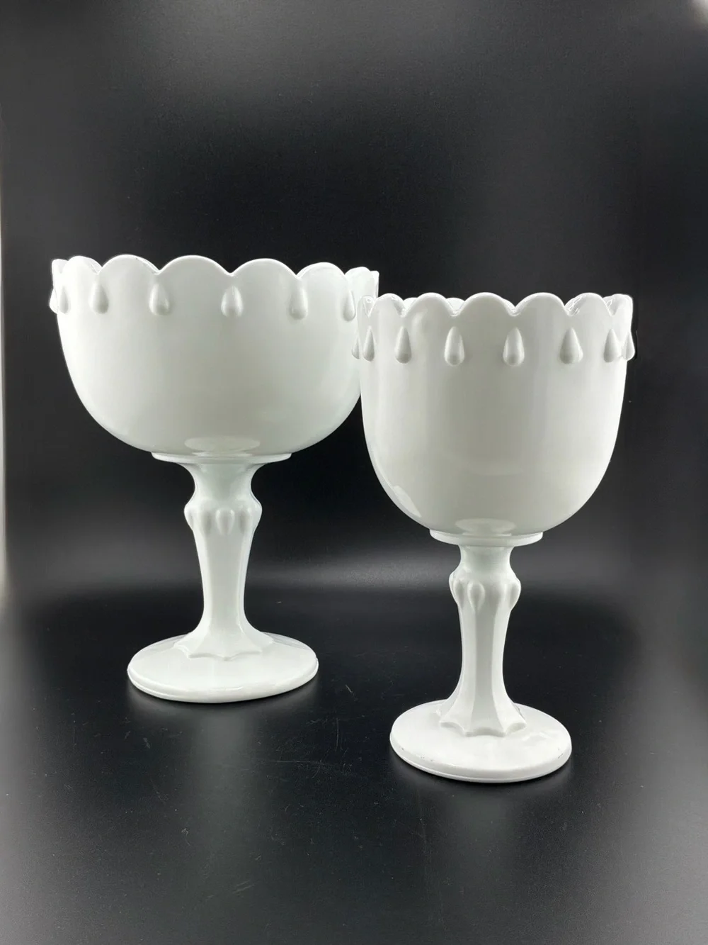 pair of vintage Indiana Glass white milk glass pedestal compote bowls
